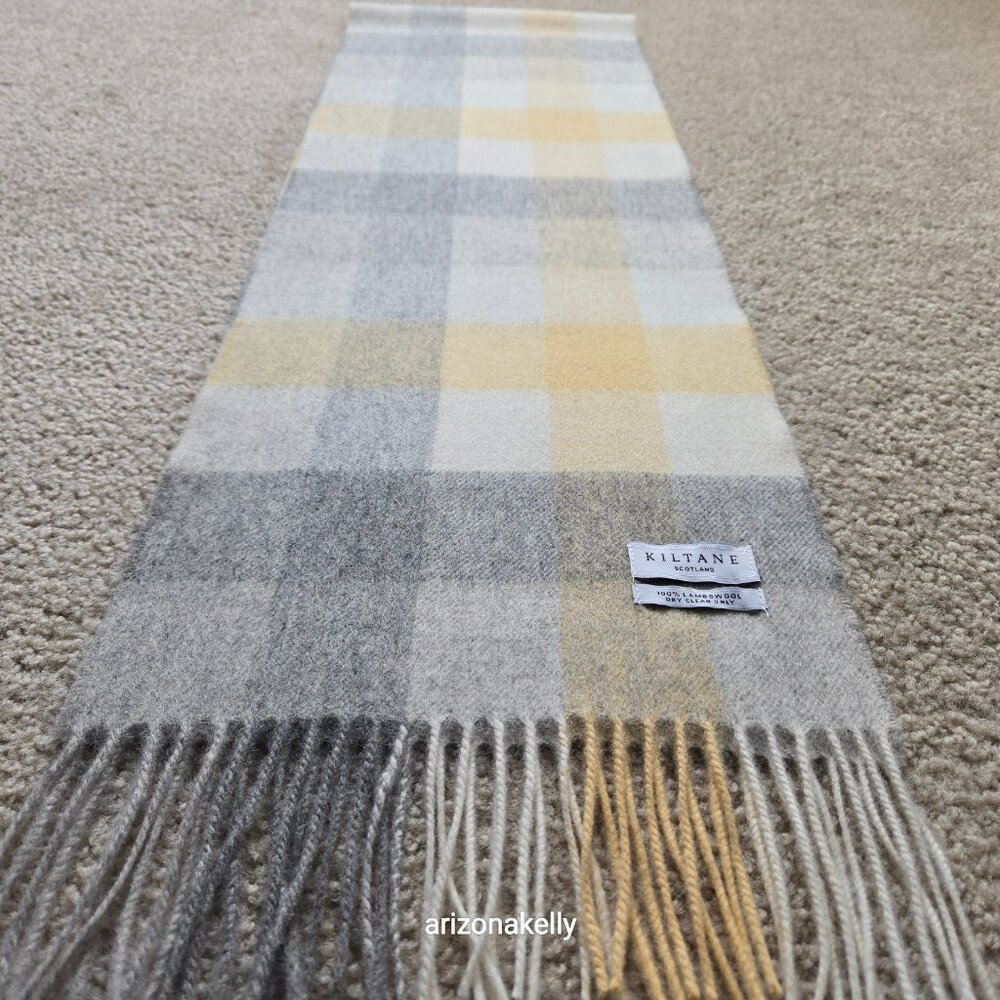 NWOT Kiltane of Scotland Lambswool Scarf Yellow, Grey, Cream - Picture 7 of 12